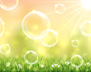 Bubbles flying over the grass