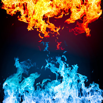 Red and blue fire on balck background Stock Photo | Adobe Stock