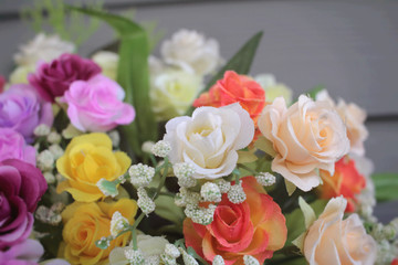 Beautiful vintage roses of artificial flowers