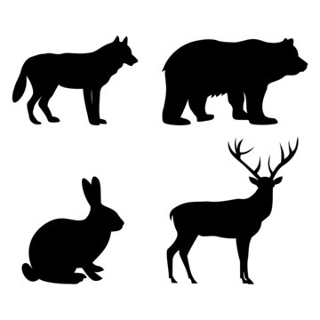 Set of silhouettes of wild animals on a white background