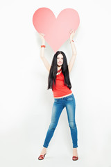 Woman Fashion Model with Big Red Heart
