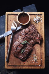Beef steak, seasoning and sauce