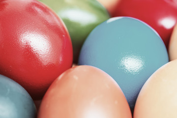 Fototapeta na wymiar Retro Photo Of Easter Eggs Pile In Basket