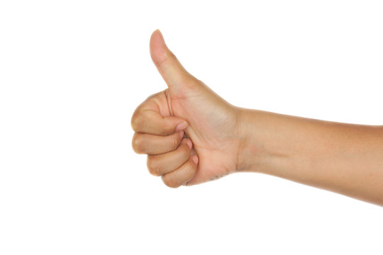 Thump up hand isolated on white