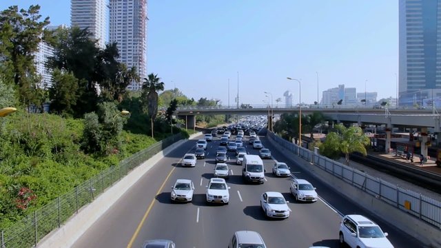 Ayalon  highway at the morning. Tel Aviv,Time lapse
