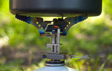 Gas burner for cooking outdoors.