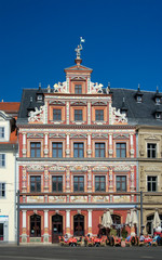 Fototapeta premium Zum Breiten Herd house, Fischmarkt, Erfurt, Germany
