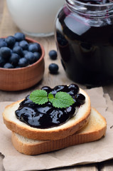 Bread with blueberry jam
