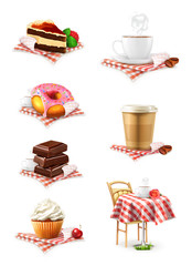 Street cafe, vector icon set