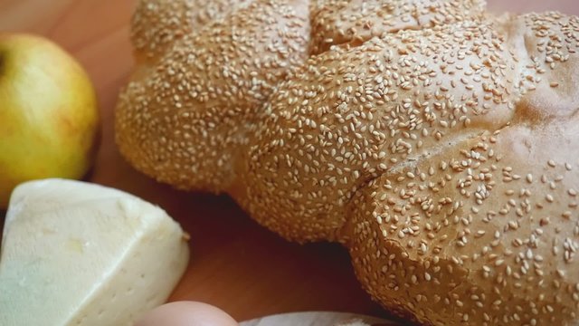 Slowmotion. Healthy breakfast on the table close up 