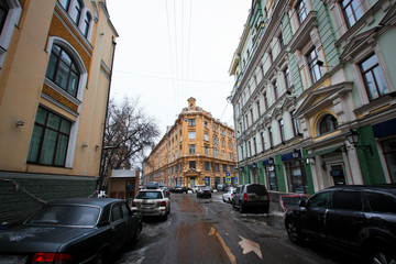 Houses on the streets in winter