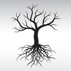 Black tree with roots - vector image.