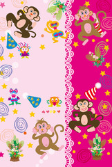 猿のイラスト年賀状テンプレートの申年の干支のサル