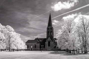 Old church in the park - Infrared black and white landscape
