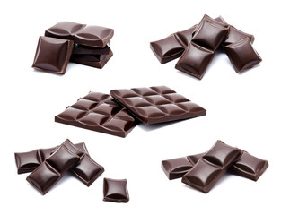 Collection of photos dark chocolate bars stack