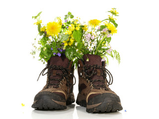 Wanderschuhe mit Blumen