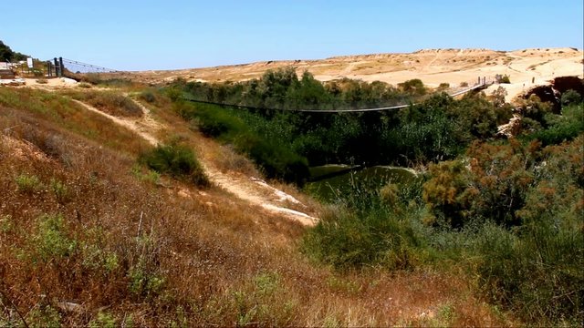 Suspension bridge and  Besor Brook  in Eshkol National Park,
