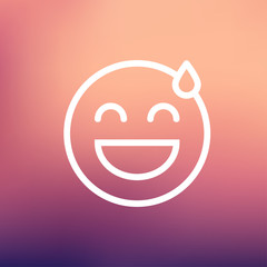 Happy sweat face thin line icon