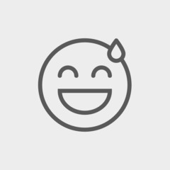 Happy sweat face thin line icon