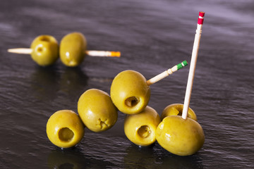 olives with toothpicks