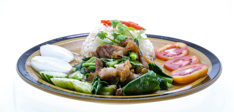 Crispy pork Stir-fried kale with steamed rice