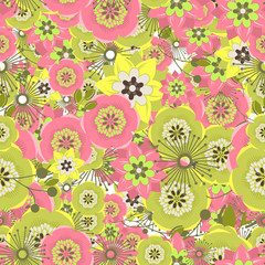 Seamless colorful background made of  abstract pink and green fl