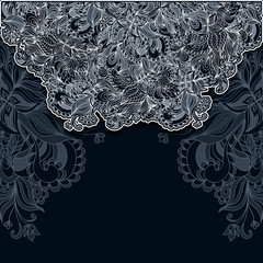 Template with doodle flowers  lace in dark blue