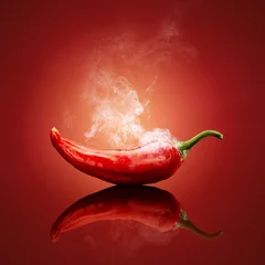 Fotobehang Chili rood stomend heet © JohanSwanepoel