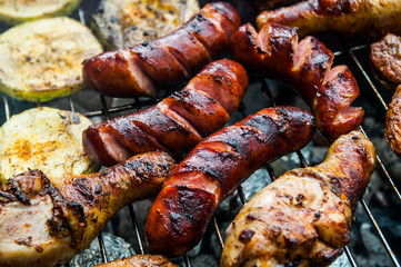 Grilled meat and vegetables