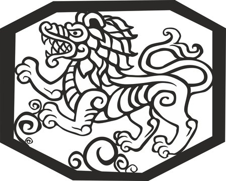 Ethnic lion totem. Vector tattoo illustration