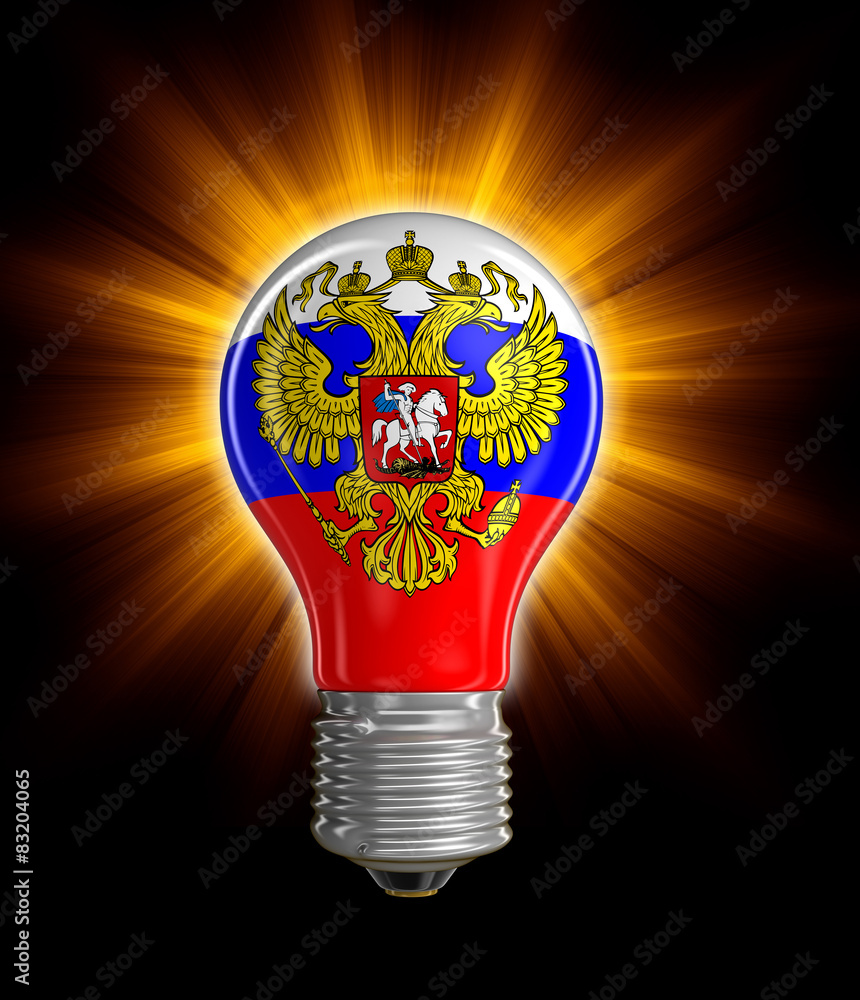 Poster light bulb with russian flag (clipping path included)