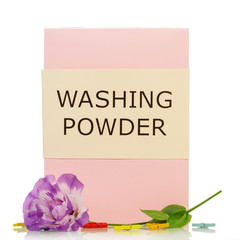 Washing powder with violet flowers