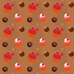 Seamless texture  - cupcakes and chocolate Sweets