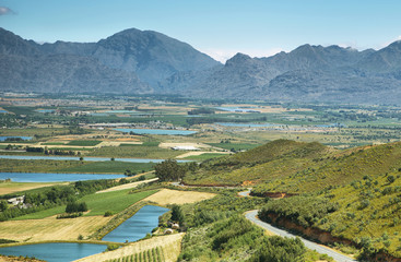 Landscape of lagoons and vineyards from Gydo Pass,