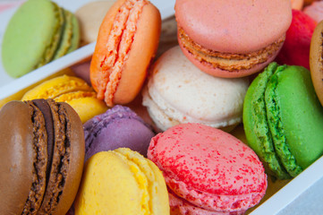 Colorful macaroons in box