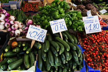 Typical products in an italian market