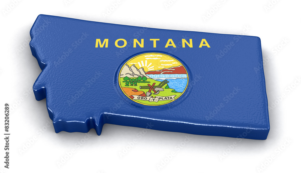 Poster map of montana state with flag. image with clipping path.