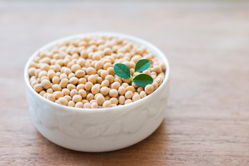 soy bean on white wooden background