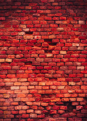 Fototapeta na wymiar Macabre red brick wall texture background