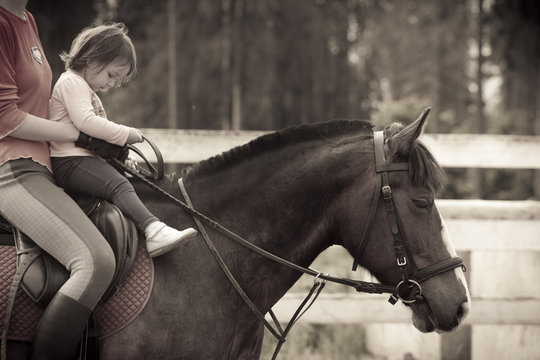 Little girl Learning horseback riding