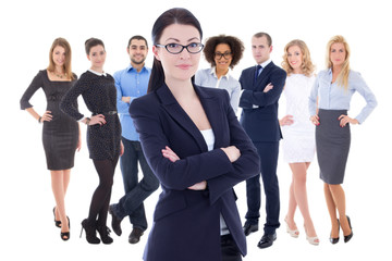 Fototapeta premium leadership concept - young business woman and her colleagues is