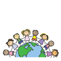 Kids on world - group of children on globe - illustration