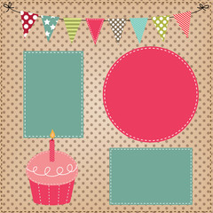 Cupcake template with bunting or flags