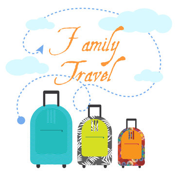 Family travel three suitcases