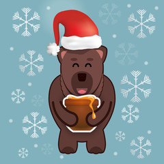 happy christmas bear with a pot of honey