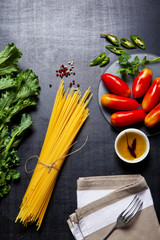 spaghetti pasta . ingredients for cooking