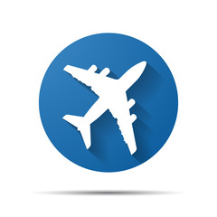 blue flat airplane pictogram on a white background