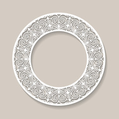 Circle lace ornament, round ornamental geometric doily pattern w