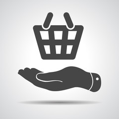 flat hand giving the shopping basket icon - vector illustration