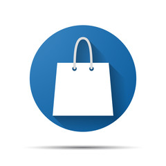blue flat shopping bag icon - vector illustration